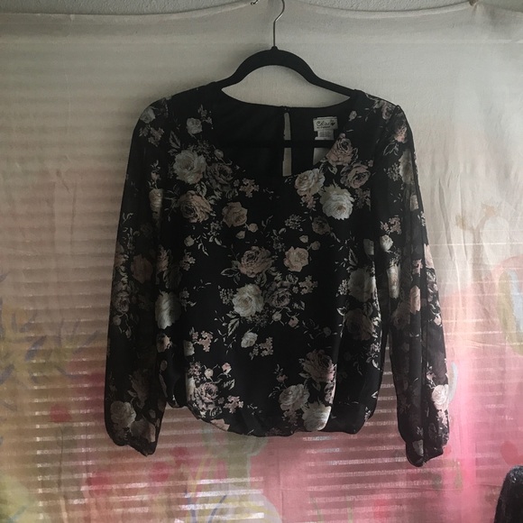 Celine Floral Chiffon Blouse Sheer Long Sleeve Top - Picture 2 of 6
